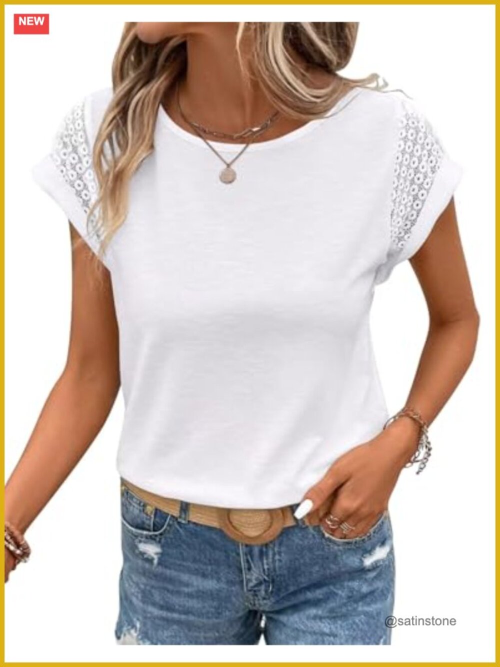Lace Cap Sleeve T Shirt Summer Casual Lightweight Blouse Tee